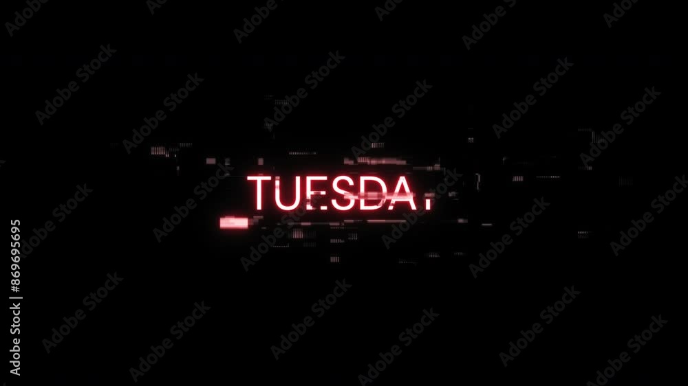 Poster tuesday text with screen effects of technological failures. spectacular screen glitch with various k