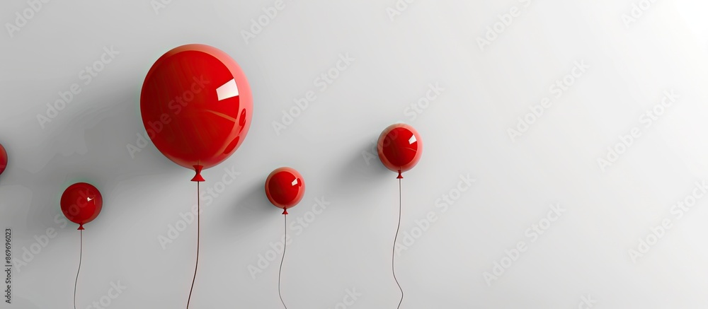 Poster One distinctive red balloon stands out among others in a white backdrop, creating a striking visual contrast with copy space image.