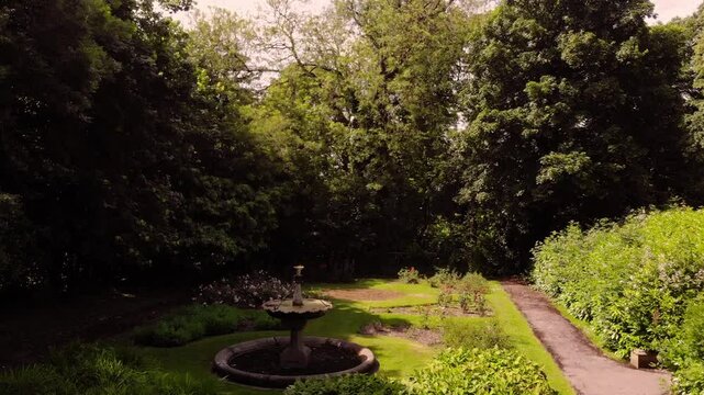 Victorian style English garden wide aerial drone 