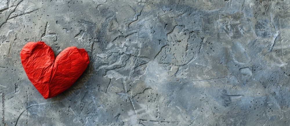 Aufkleber Valentine's Day scene featuring a red paper heart placed on a textured gray background with ample copy space for customization.