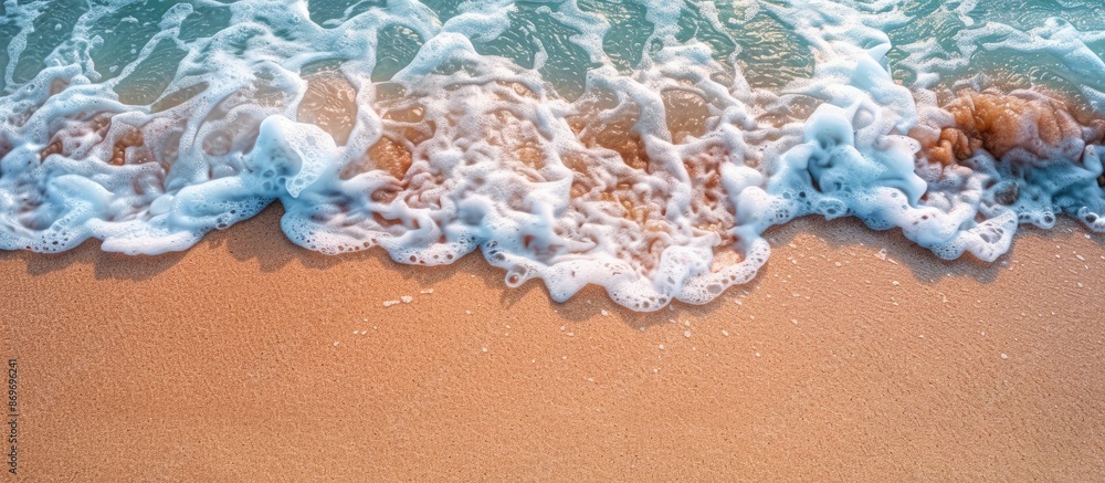 Aufkleber a gentle wave gently rolls onto the sandy beach in the summertime, providing a serene backdrop for s