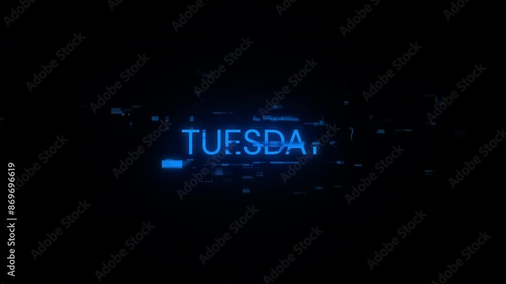 Poster tuesday text with screen effects of technological failures. spectacular screen glitch with various k