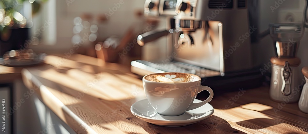 Poster Capture a candid image of preparing a Flatwhite Cappucino with Espresso at home, featuring copy space.