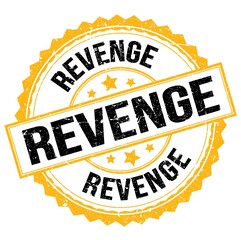 REVENGE text on yellow-black round stamp sign