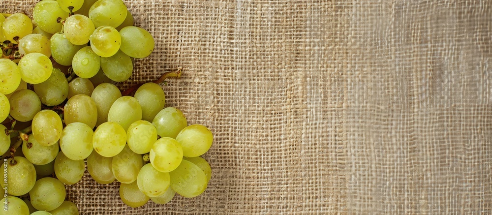 Aufkleber White grapes arranged on burlap with a blank background suitable for adding text or other images in the copy space image.