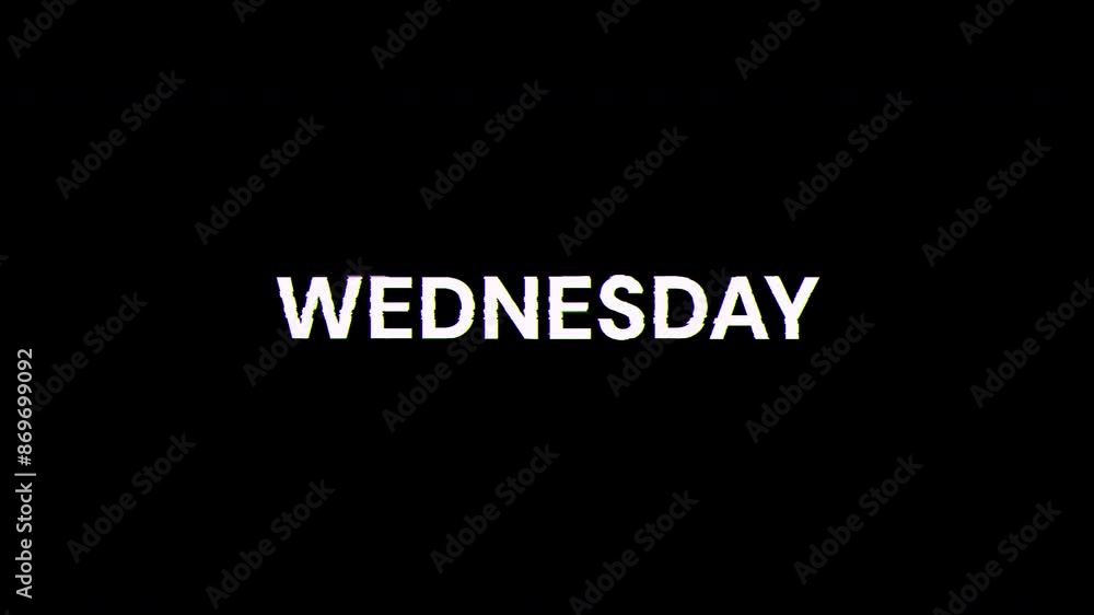 Poster wednesday text with screen effects of technological failures. spectacular screen glitch with various