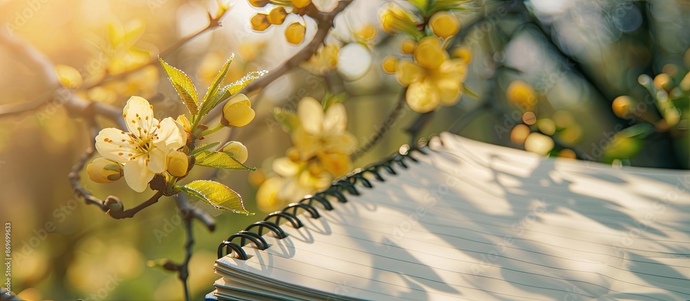 Fototapete Close-up shot of spring on notebook with copy space image.