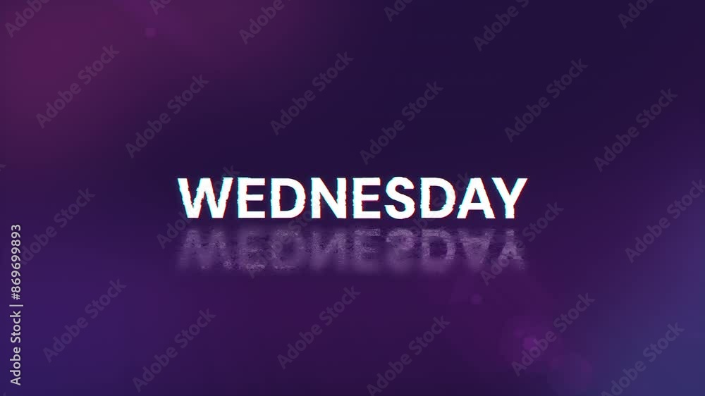 Poster wednesday text with screen effects of technological failures. spectacular screen glitch with various