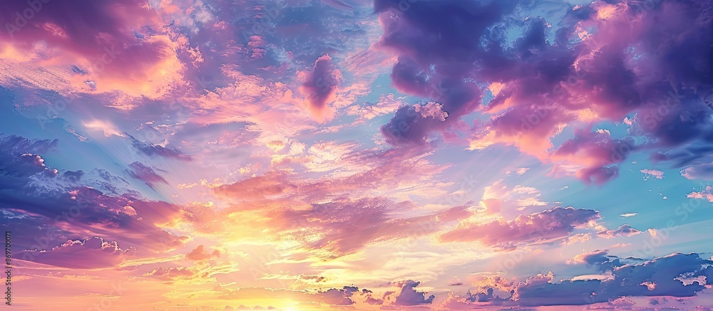 Poster gorgeous sunset sky with colorful hues and clouds, ideal for a copy space image.