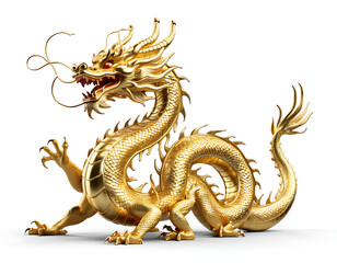 Fototapeta premium A majestic golden dragon statue, perfect for Chinese New Year, fantasy, or cultural projects.