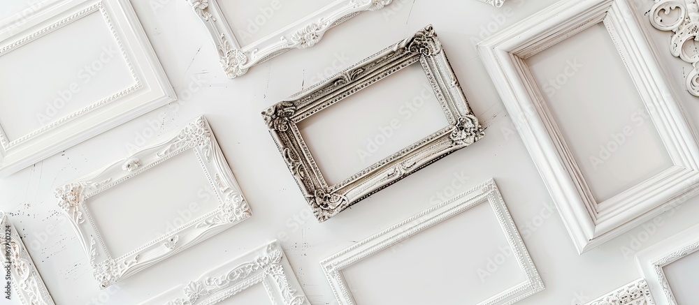Fototapete white background with a photo frame isolated for a copy space image.