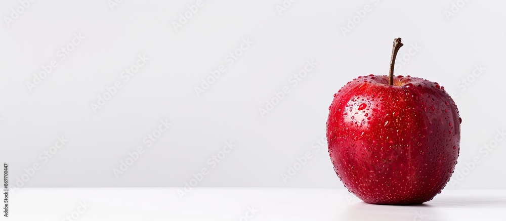 Poster red apple with copy space image isolated on a white background.