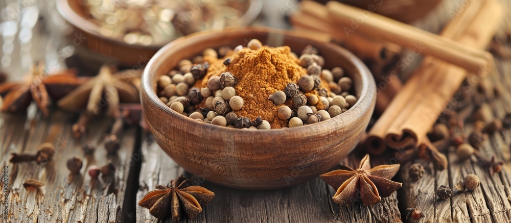 Poster spice aroma adds flavor to dishes. copy space image. place for adding text and design