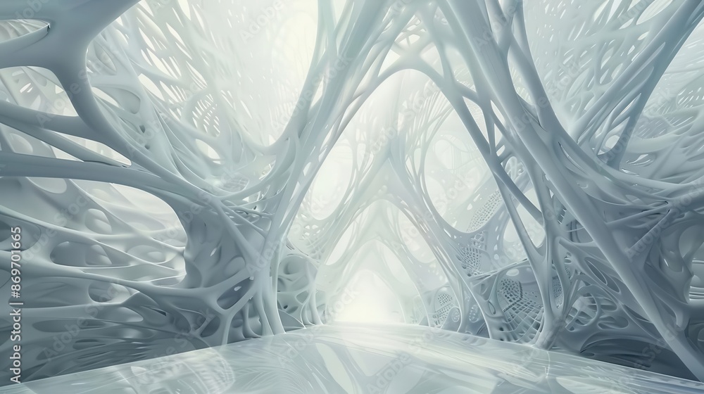 Wall mural ethereal fractal horizon intricate white geometric patterns infinite repetition soft glow dreamlike 