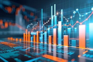 Abstract financial graph with blue and orange bars showcasing data trends in a futuristic design.