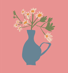 Abstract still life, vase with daisies. Aesthetic illustration of modern art. Concept, summer
