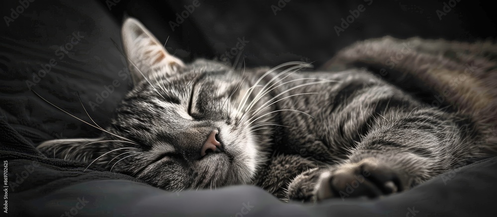 Poster Cat lounging comfortably, creating a serene scene with a copy space image.