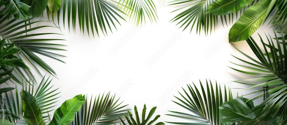 Poster Copy space image of palm leaves frame on white background.