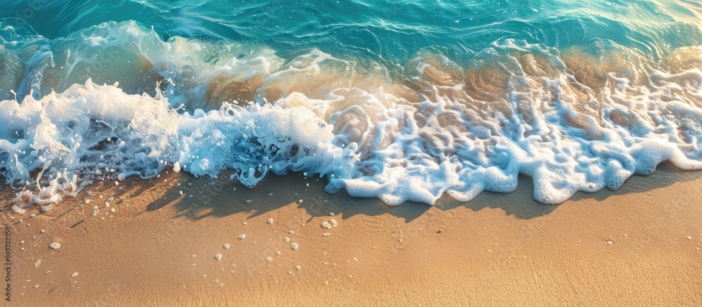 Leinwandbilder soothing ocean wave gently washing onto sandy shore, creating a serene summer backdrop with space fo