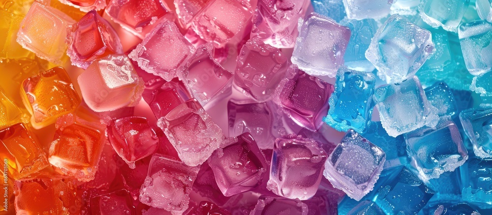 Fototapete colorful backdrop with ice cubes creating copy space image.