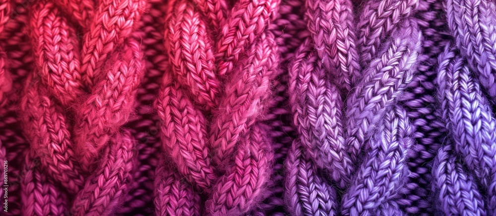 Poster knitted sweater texture in shades of purple, red, and pink providing a background with available cop