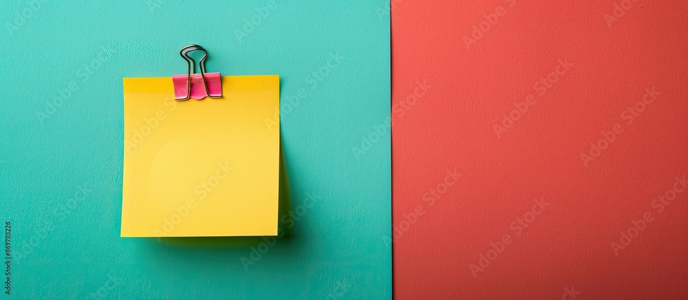Poster Colored background with yellow sticky note featuring copy space image.