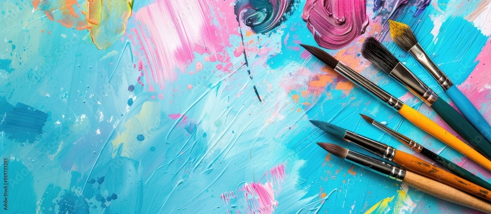 Aufkleber Vibrant background with artistic tools and sketches, ideal for showcasing a creative occupation concept with copy space image.