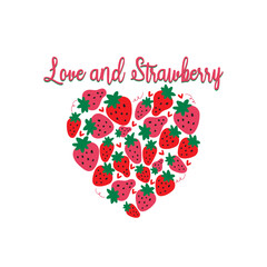 love and strawberry with a heart made of pink and red strawberries Vector for silkscreen, dtg, dtf, t-shirts, signs, banners, Subimation Jobs or for any application