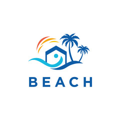 Obraz premium Beach and island logo design, vector design template of beach icons 