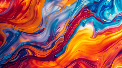 Fototapeta premium Flowing streaks of vibrant colors like orange, blue, and red create an abstract pattern, suitable as a background or wallpaper for creative projects.