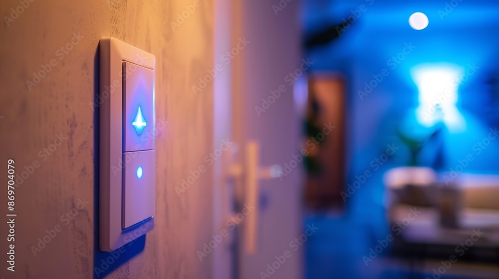 Poster a closeup of a smart light switch with builtin timers allowing you to schedule lights to turn on and