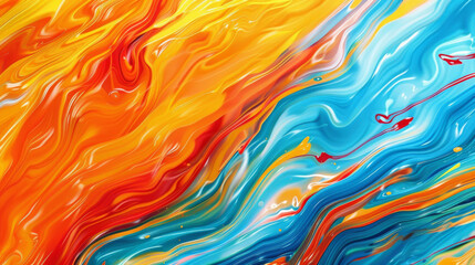 Obraz premium Flowing streaks of vibrant colors like orange, blue, and red create an abstract pattern, suitable as a background or wallpaper for creative projects.