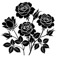 different China Rose flower  silhouette vector art illustration