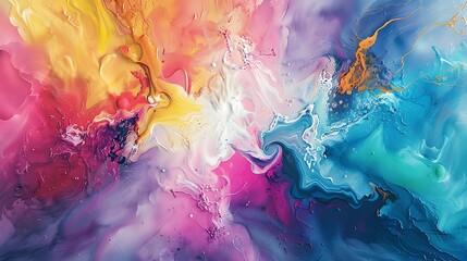 A burst of color and liquid joy collide on a textured canvas, creating a vibrant tapestry of abstract expressionism that invites the viewer on a journey of creativity.