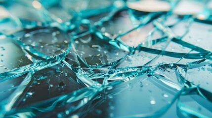 Close-up of Glass Shards: A macro shot of broken glass shards on a window sill, highlighting the sharpness and clarity of the pieces.
