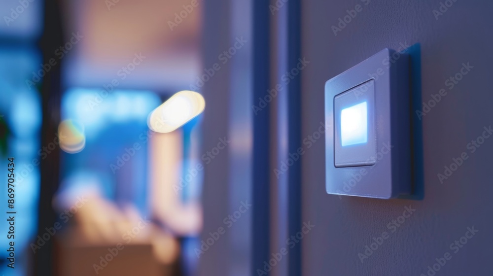 Poster a closeup of a smart light switch with motion sensors automatically turning on lights when someone e