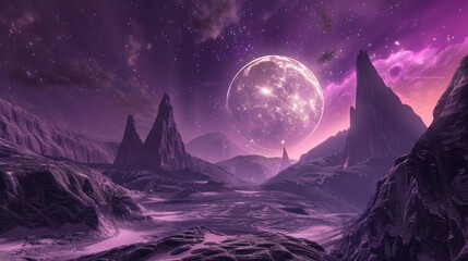 Purple Mountains Under a Giant Moon