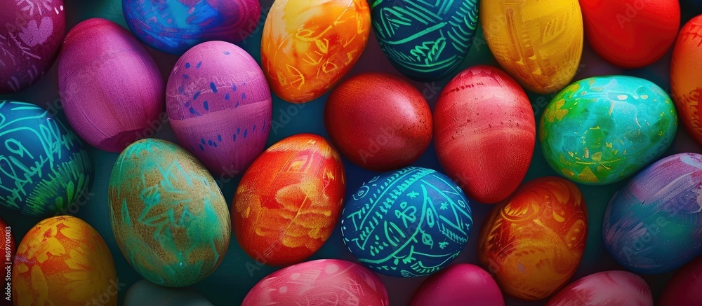 Poster easter eggs with various colors provide a lively copy space image.
