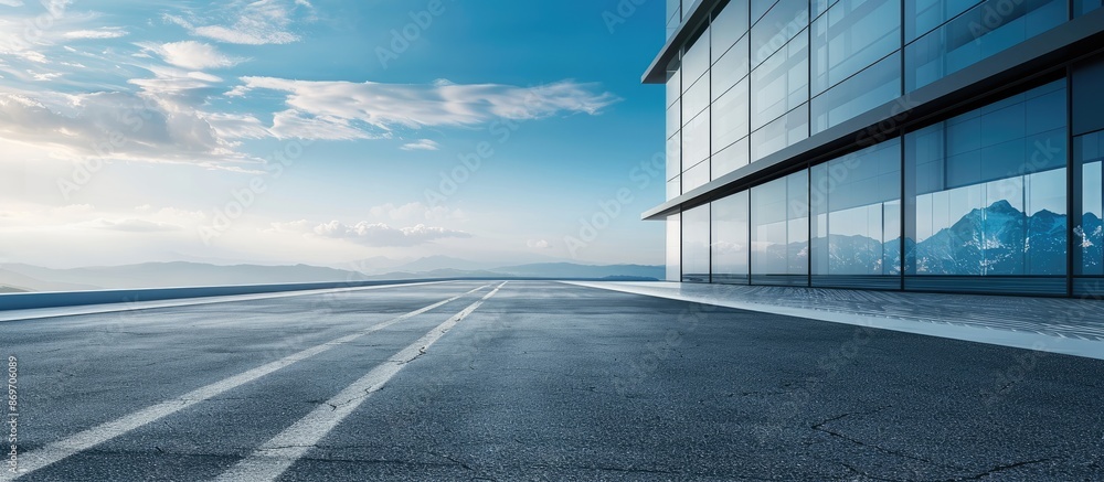 Poster Modern business office building next to an empty road with ample copy space image.