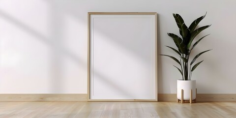 Blank wooden A4 frame mockup in a 3D-rendered interior setting. Concept Product Mockup, Graphic Design, Interior Setting, 3D Rendered, Wooden Frame
