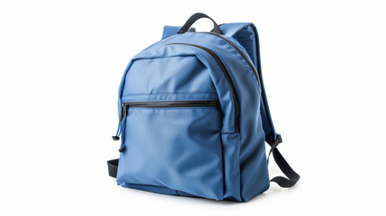 Naklejka premium Stylish blue backpack, perfect for travel, isolated on white background.