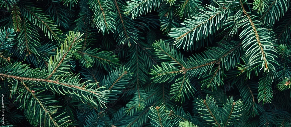 Poster a bird's eye view of evergreen tree twigs with room for a copy space image.
