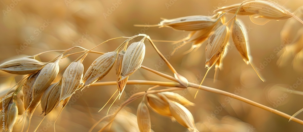 Poster close-up image of a ripe oat ear with copy space image.