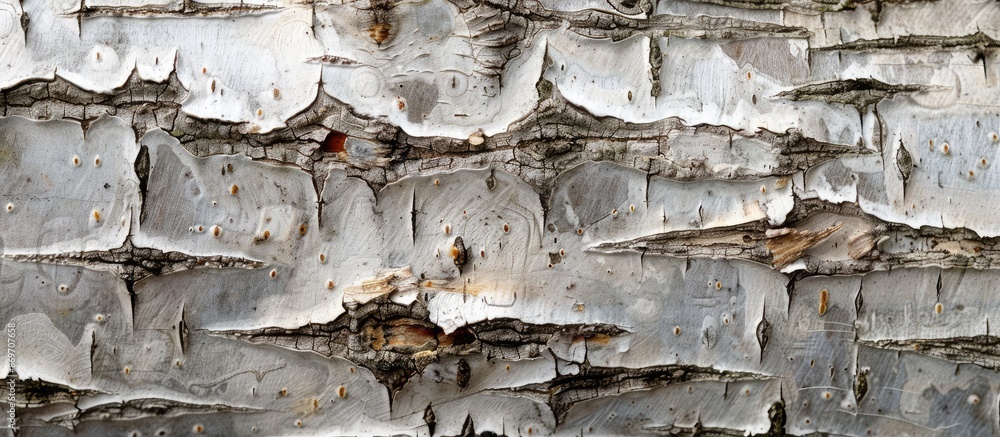 Aufkleber Close-up view of birch bark texture on a paper-like natural background with ample copy space image.