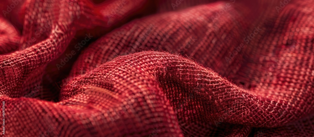 Poster A close-up view showing the texture of a soft, small-fiber fabric in either red or dark red, with copy space image.