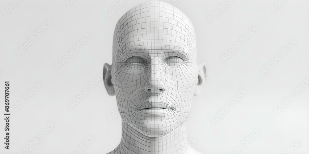 Poster creating a 3d wireframe grid model for futuristic virtual male characters. concept 3d modeling, wire