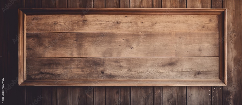 Poster old rustic wooden wall with a wooden photo frame hung on it, creating a charming setting with copy s