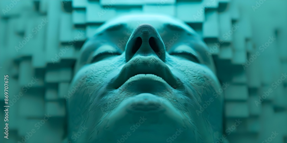 Poster creating a 3d voxel digital human head with abstract virtual design background. concept 3d modeling,