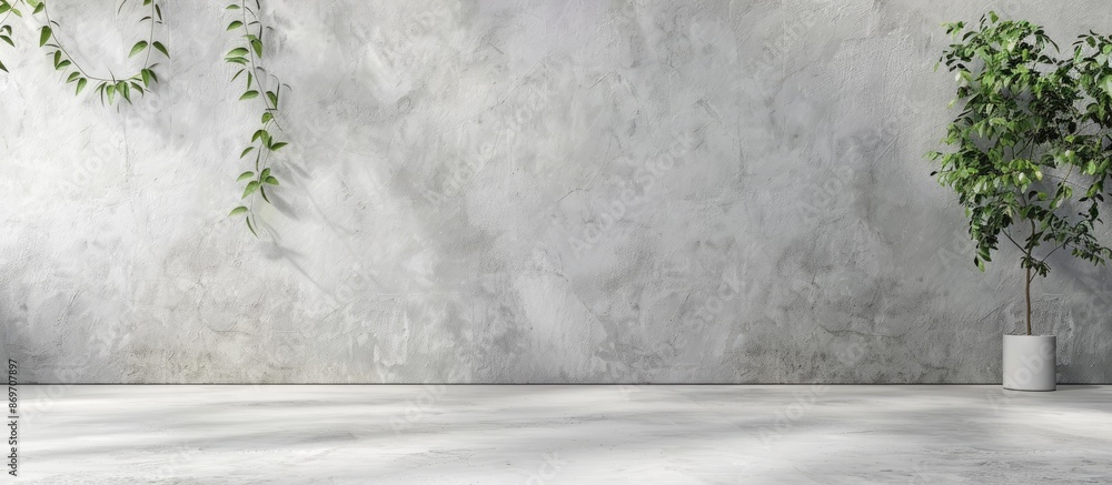Poster Studio background with a white and gray color cement wall texture pattern is ideal for showcasing nature cosmetic products online with copy space image.