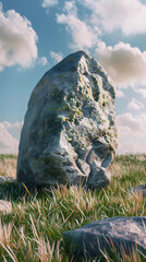 A big rock on the grass